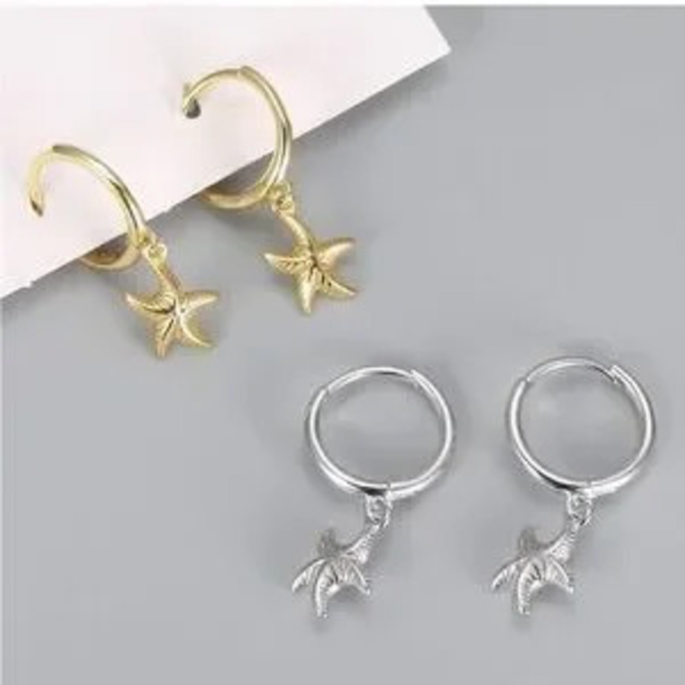 Exquisite 925 Sterling Silver Starfish Hoop Earrings